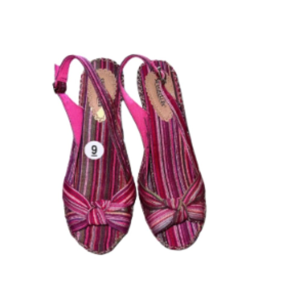 Pink Striped Wedge Sandals